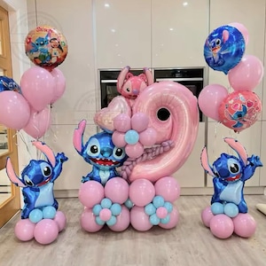 73 pcs Blauw Roze Stitch Folie Ballon Set GELUKKIGE VERJAARDAG Banner Ballon Babyshower Kids Cartoon Stitch Thema Verjaardagsfeestje Decor