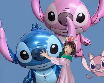 Ballon Disney Stitch 90 x 83 cm avec film aluminium Montgolfière flottante Dessin animé fête d&#39;anniversaire pour enfants Ballon non auto-obturant, lilo and stitch