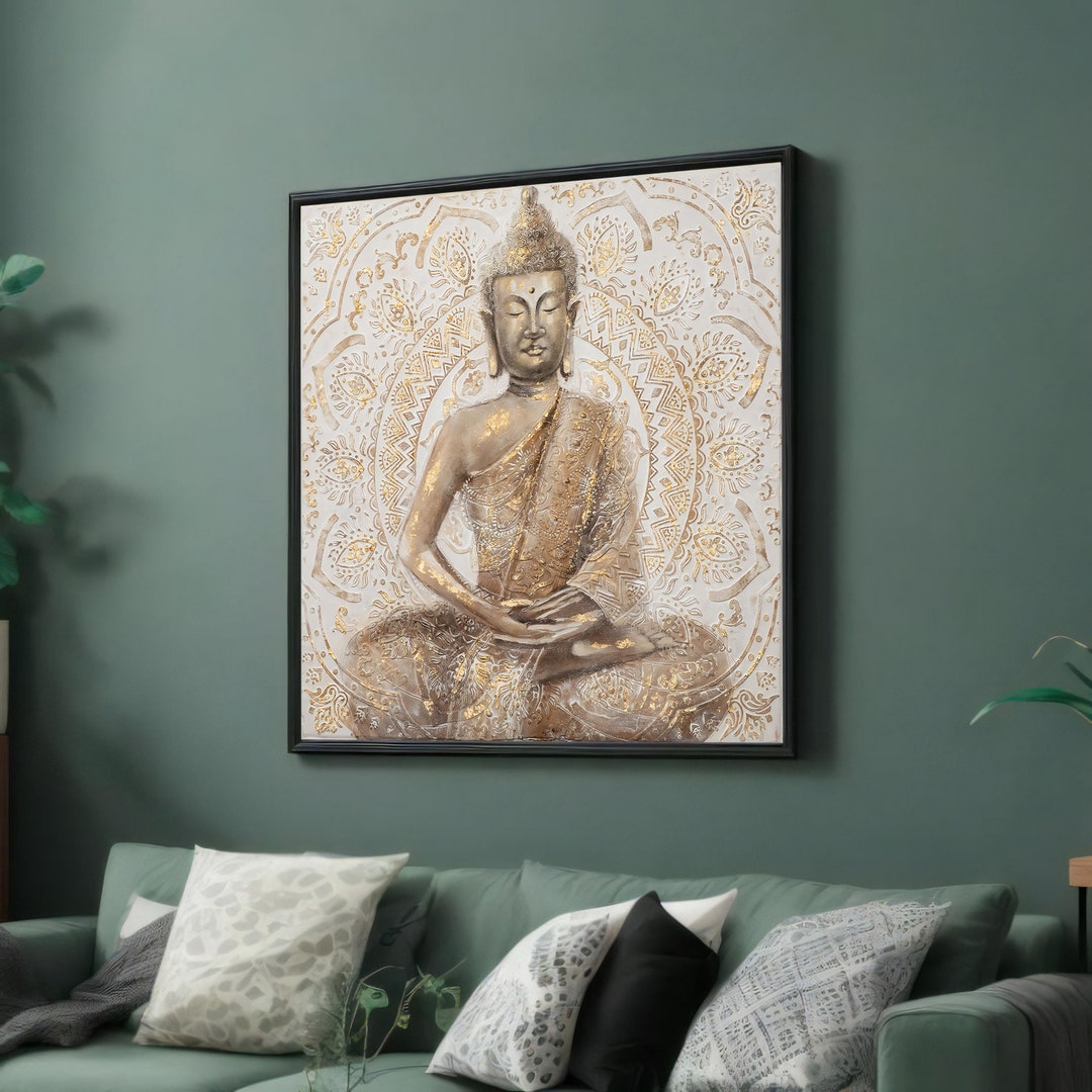 Golden Buddha Canvas, Buddha Wall Art, Gold Buddha Print, Zen Wall Art ...