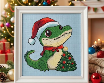Schema punto croce coccodrillo natalizio - Collezione Natale - Schema digitale