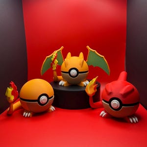 3D Printed Charmander Pokeball Evolution Line – Charmander, Charmeleon, & Charizard