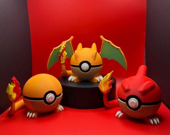3D Printed Charmander Pokeball Evolution Line – Charmander, Charmeleon, & Charizard