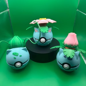 3D Printed Bulbasaur Pokeball Evolution Set – Bulbasaur, Ivysaur, and Venusaur