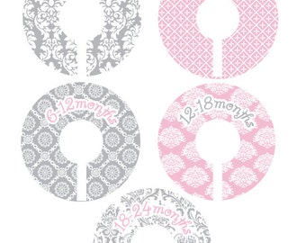 Pink and Grey Damask Baby Girl Closet Dividers