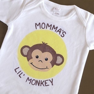 Momma or Daddy&#39;s Lil Monkey Short Sleeve One-Piece Bodysuit or T Shirt for Boy or Girl