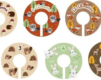 Size 0-6 Clothing Closet Dividers - Complete Set of 10 Forest Friends Dividers