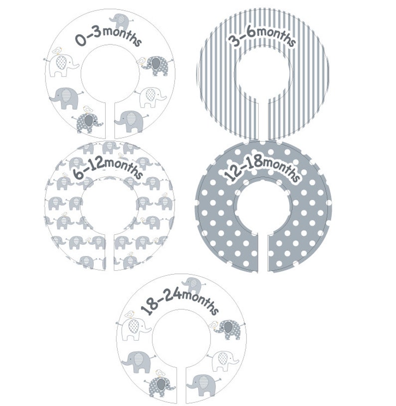 Elephant Baby Closet Dividers Gender Neutral Clothing Organizer Size Dividers image 1