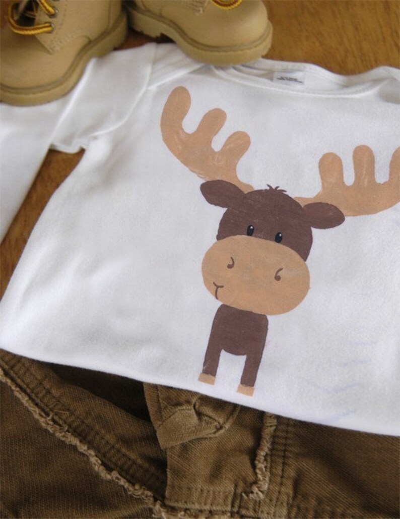 Moose Long Sleeve One-Piece Bodysuit or Shirt for Boy and Girl Unisex image 3