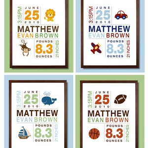 Baby Birth Print for Boys and Girls Custom Personalized Birth Announcement Nursery Art Size 11x14 image 2