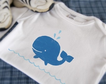 Blue Whale Long Sleeve One-Piece Bodysuit or Shirt for Boy or Girl