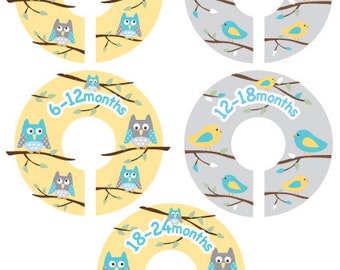 Teal Yellow Birds and Owls Clothing Organizer Size Dividers Baby Closet Dividers