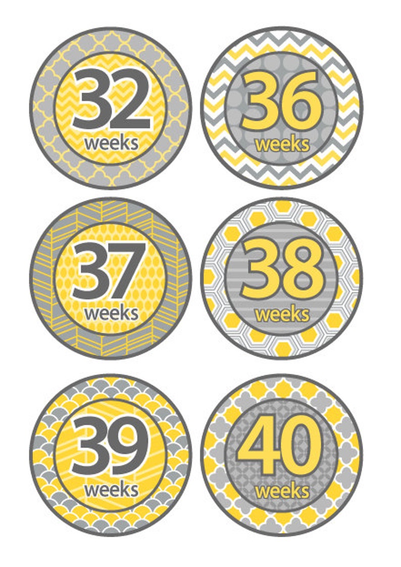 Pregnancy Stickers Modern Yellow and Grey Chevron Weekly pregnancy maternity belly stickers image 3