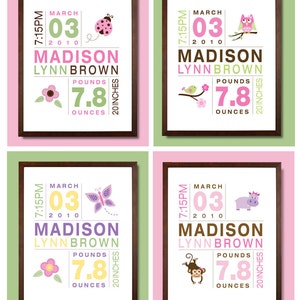 Baby Birth Print for Boys and Girls Custom Personalized Birth Announcement Nursery Art Size 11x14 image 3