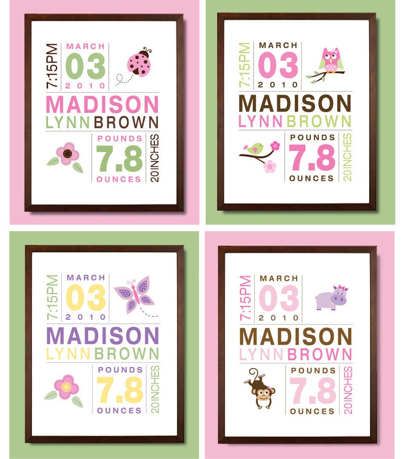 Baby Birth Print for Boys and Girls Custom Personalized Birth Announcement Nursery Art Size 11x14 image 3