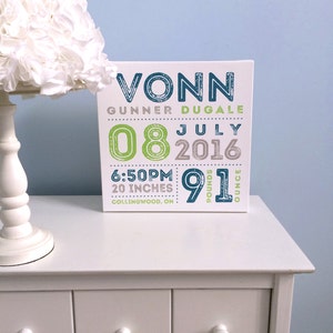 FREE SHIPPING USA and Canada! - Canvas Birth Print Nursery Artwork - Birth Announcement Stats