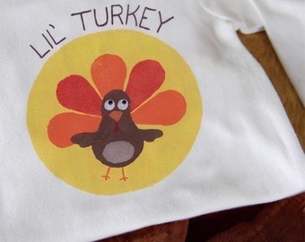 Lil' Turkey Long Sleeve One-Piece Bodysuit or Shirt for Boys and Girls