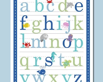 11x14 Ocean Sealife Alphabet Poster for Boys and Girls