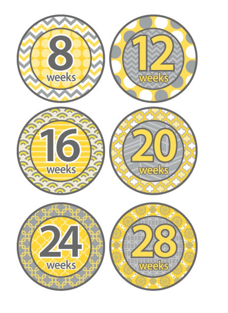 Pregnancy Stickers Modern Yellow and Grey Chevron Weekly pregnancy maternity belly stickers image 4