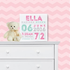 FREE SHIPPING USA and Canada! - Canvas Birth Print Nursery Artwork - Birth Announcement Stats