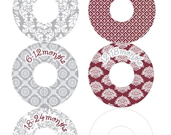 Maroon and Grey Damask Baby Girl Closet Dividers