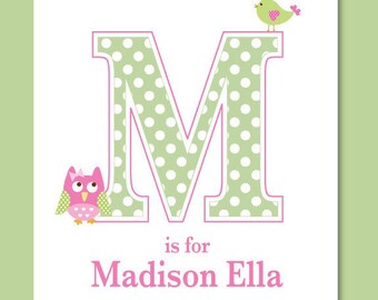 Personalized Initial Name 8x10 or 11x14 Custom Nursery Art Print for Girls