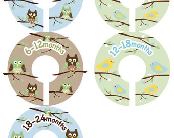 Baby Closet Dividers - Boy Birds and Owls Clothing Organizer Size Dividers