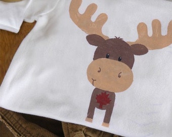 Moose Short Sleeve One-Piece Bodysuit or T Shirt for Boy and Girl