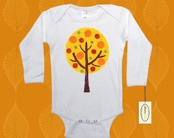 Autumn Tree Long Sleeve One-Piece Bodysuit or Shirt - Unisex for Girls and Boys