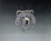 Quilt Block, Majestic Bear, Embroidery Library Design, Gradiated Black to Gray Quilt Quality Fabric, 18 x 18 inches square,