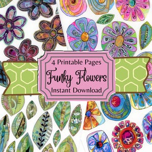 Funky Blumen Digitaler Download, (4) Druckbare Papiere, Art Journal und Collage Futter, Digital Collage Papiere