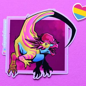 Adesivi con bandiera del mese dell'orgoglio LGBTQIA, dinosauro Pachycephalosaurus: adesivo Pan-chycephalosaurus pan pride