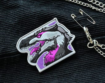 Dinosaur LGBTQ pride month flag iron-on woven patch: Vel-ACE-ceraptor