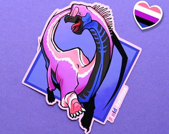 Lgbtqia pride month  flag dinosaur Fukuititan stickers: Fluid-kuititan pun sticker