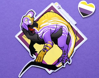 Lgbtqia pride month  flag dinosaur edmontosaurus stickers: Enby-montosaurus non-binary sticker