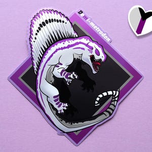 Stickers dinosaures dimetrodon drapeau du mois de la fierté LGBT : Sticker demi-metrodon demisexual