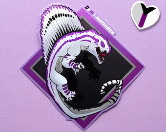 Lgbtqia pride month  flag dinosaur dimetrodon stickers: Demi-metrodon demisexual sticker