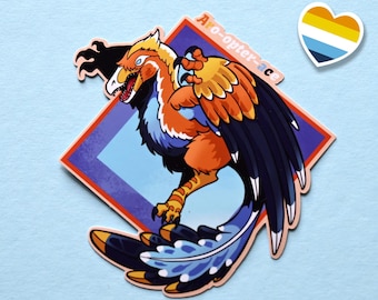 Lgbtqia pride month flag dinosaur Archaeopteryx stickers: Aro-opter-ace aroace pun sticker
