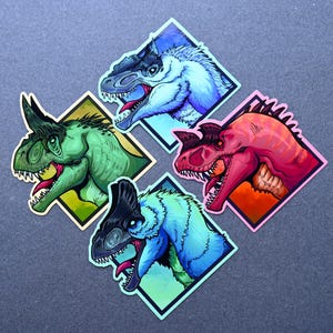 Aesthetic Dinosaur Paleo Art  Vinyl Sticker Collection:  Carnotaurus, Ceratosaurus, Yutyrannus and Cryolophosaurus
