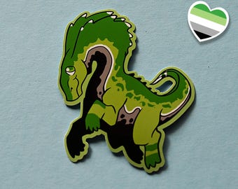 Cute Lgbtqia pride month flag dinosaur stickers: Aromantic pun sticker ARO-margasaurus