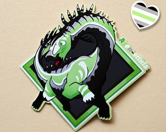 Lgbtqia pride month  flag dinosaur agustinia stickers: AGEN-stinia pun sticker