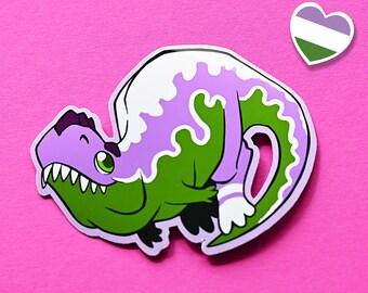 Cute Lgbtqia pride month flag dinosaur stickers: Queer pun sticker QUEER-mesaurus