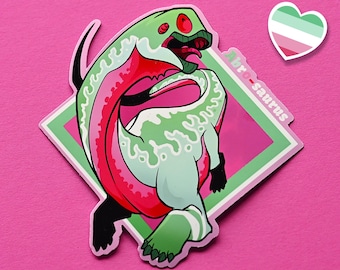 Lgbtqia pride month  flag dinosaur sauropod stickers: ABRO-saururs pun sticker