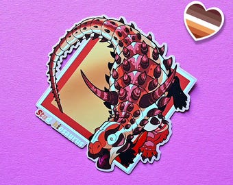 Lgbtqia pride month flag dinosaur struthiosaurus stickers: Stud- hiosaurus pun sticker