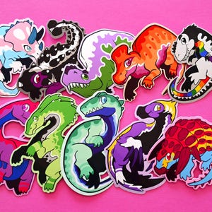Niedliche Lgbtqia Stolz Monat Flagge Dinosaurier Aufkleber PACK: 10 Chibi Pride Pun Sticker Dinos