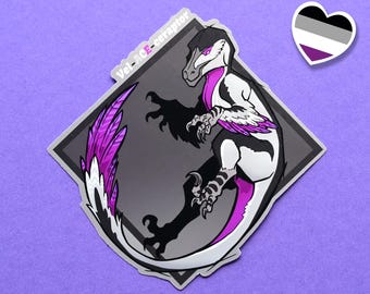 Lgbtqia pride month flag dinosaur veloceraptor stickers: Vel-ace-ceraptor pun sticker