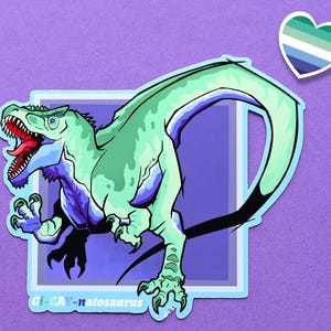 Stickers drapeau du mois de la fierté LGBT, dinosaure giganotosaurus : Sticker drapeau Gi-gay-notosaure mlm