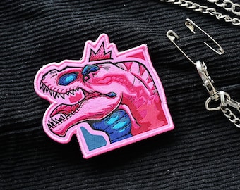 Dinosaur LGBTQ pride month flag iron-on woven patch: BI-rannosaurus rex