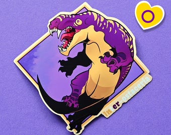 Lgbtqia pride month flag dinosaur  Inostrancevia stickers: INTER-ostancevia pun sticker
