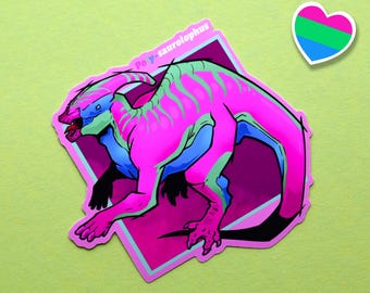 Lgbtqia pride month  flag dinosaur Parasaurolphus stickers: Poly-saurolophus polysexual sticker