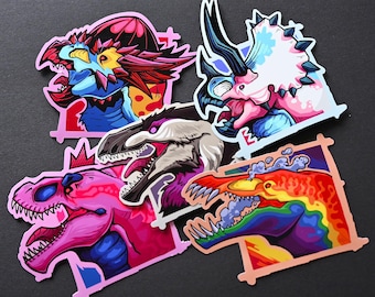 Pride Dinosaur Head Bust Stickers: LGBTQIA Vinyl Sticker Pack